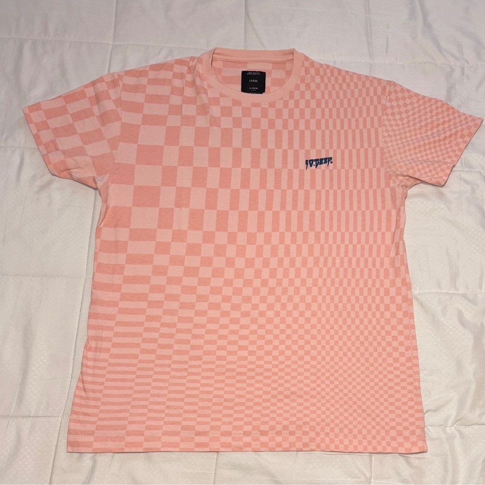 Vintage Men's 10.Deep Wavy Checkered T-Shirt Size L 100% Cotton Streetwear Retro